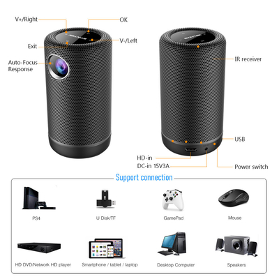 Máy chiếu 4K Android 9 LED Máy chiếu DLP mini không dây với chế độ loa HIFI